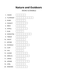 Nature and Outdoors word scramble puzzle