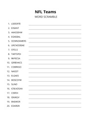 NFL Teams word scramble puzzle