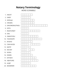 Notary Terminology word scramble puzzle