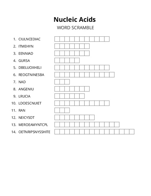 Nucleic Acids Word Scramble Puzzle