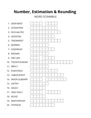 Number, Estimation & Rounding word scramble puzzle
