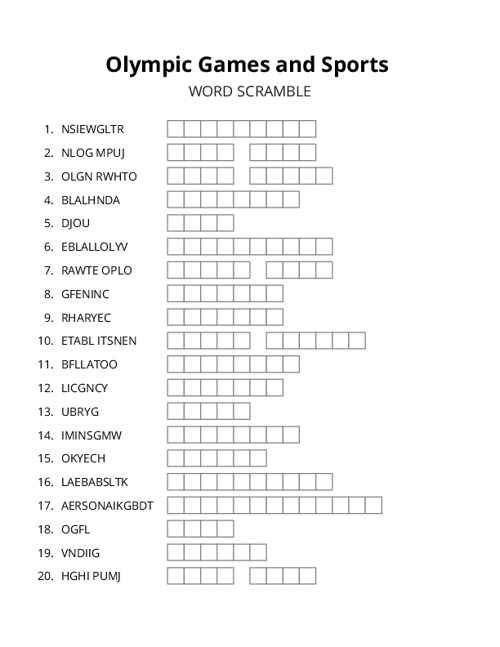 Olympic Games and Sports Word Scramble Puzzle