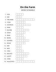 On the Farm word scramble puzzle