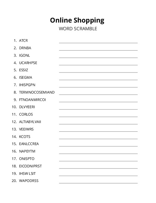 Online Shopping Word Scramble Puzzle