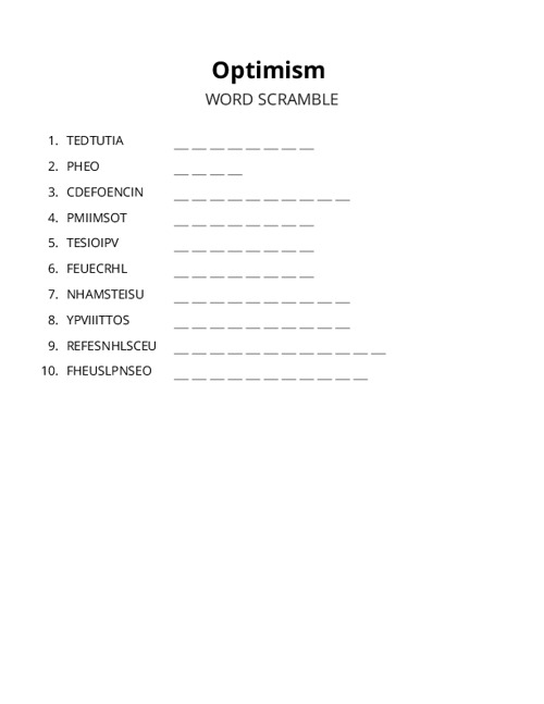 Optimism Word Scramble Puzzle