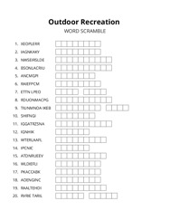 Outdoor Recreation word scramble puzzle