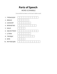 Parts of Speech word scramble puzzle