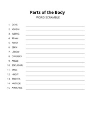 Parts of the Body word scramble puzzle