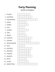 Party Planning word scramble puzzle