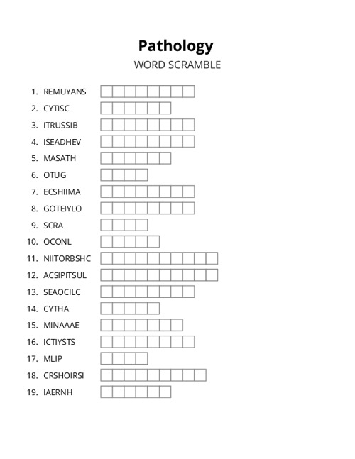 Pathology Word Scramble Puzzle