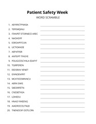 Patient Safety Week word scramble puzzle