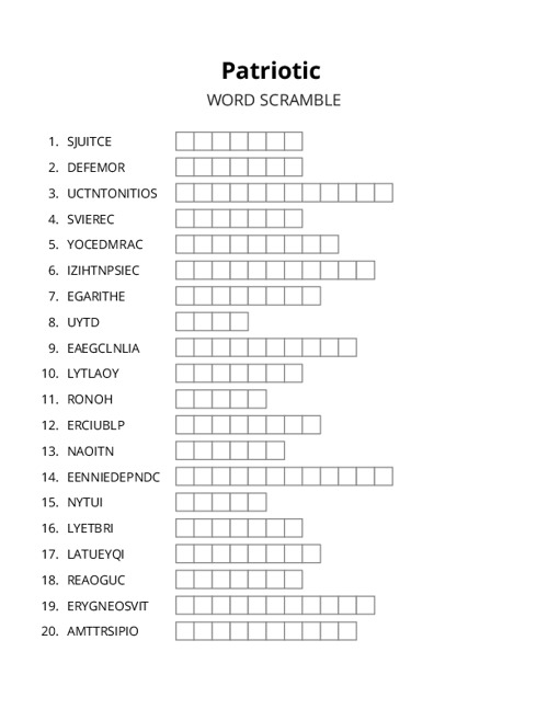 Patriotic Word Scramble Puzzle