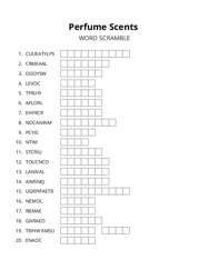 Perfume Scents word scramble puzzle