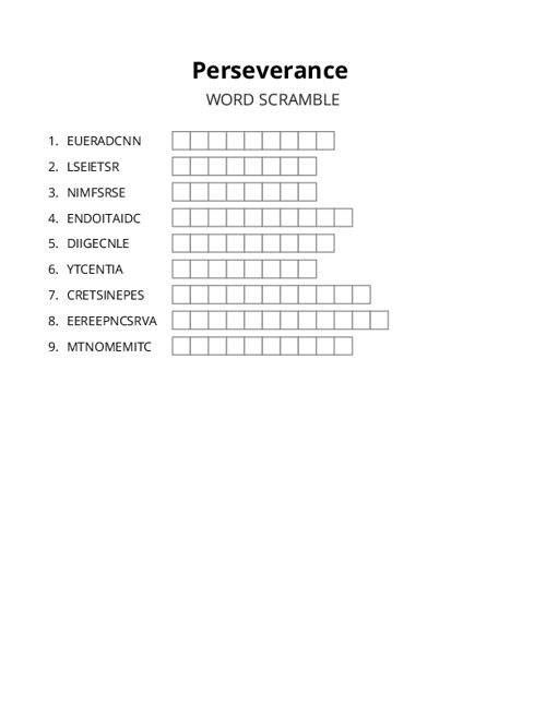 Perseverance Word Scramble Puzzle