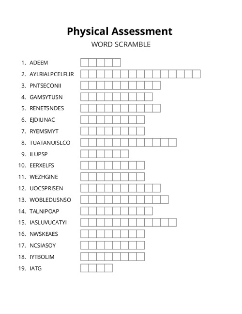 Physical Assessment Word Scramble Puzzle