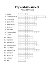 Physical Assessment word scramble puzzle