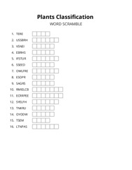 Plants Classification word scramble puzzle