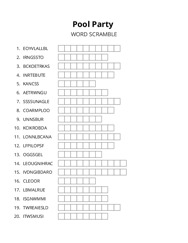 Pool Party word scramble puzzle