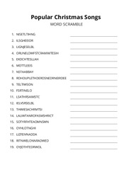Popular Christmas Songs word scramble puzzle