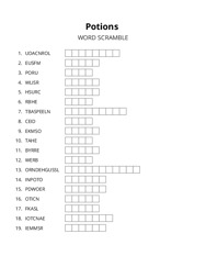 Potions word scramble puzzle