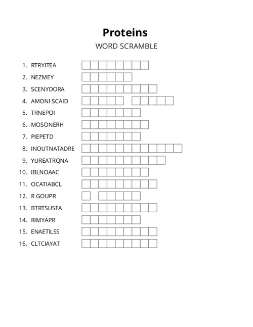 Proteins Word Scramble Puzzle