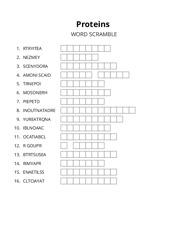 Proteins word scramble puzzle