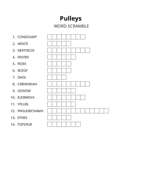 Pulleys Word Scramble Puzzle