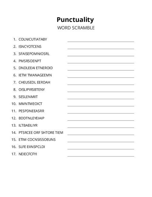 Punctuality Word Scramble Puzzle