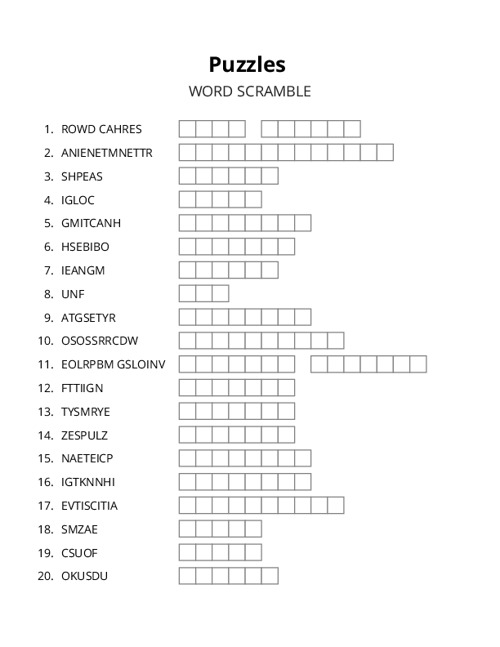 Puzzles Word Scramble Puzzle