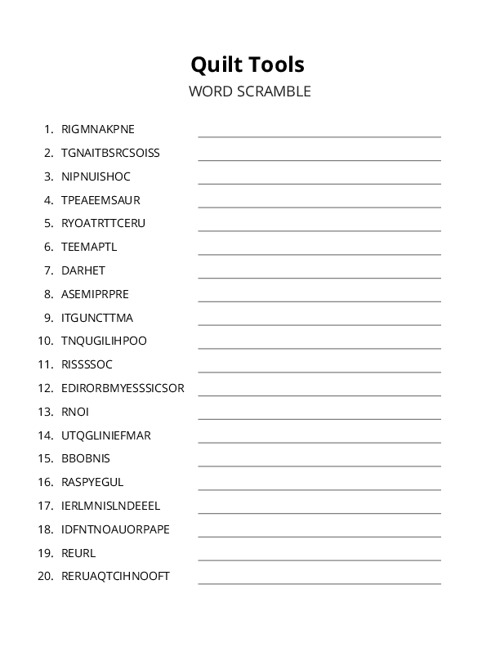 Quilt Tools Word Scramble Puzzle