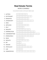 Real Estate Terms word scramble puzzle