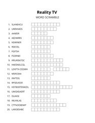 Reality TV word scramble puzzle