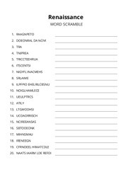 Renaissance word scramble puzzle