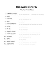Renewable Energy word scramble puzzle