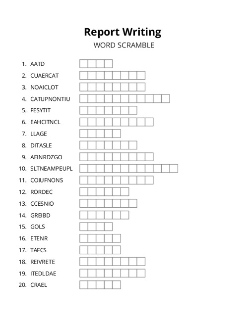 Report Writing Word Scramble Puzzle