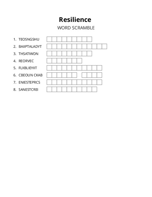Resilience Word Scramble Puzzle