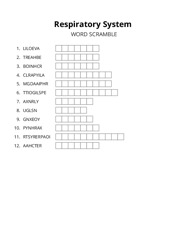 Respiratory System word scramble puzzle