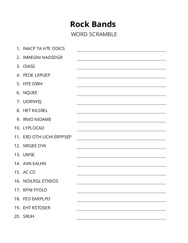 Rock Bands word scramble puzzle