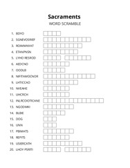 Sacraments word scramble puzzle