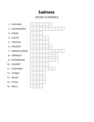 Sadness word scramble puzzle