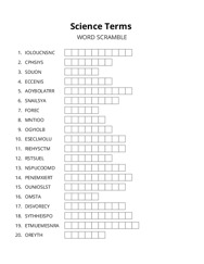 Science Terms word scramble puzzle