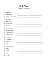 Self Care word scramble puzzle