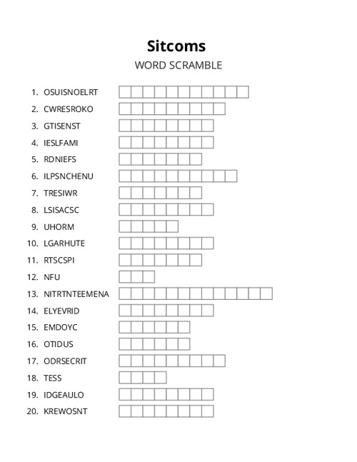 Sitcoms Word Scramble Puzzle