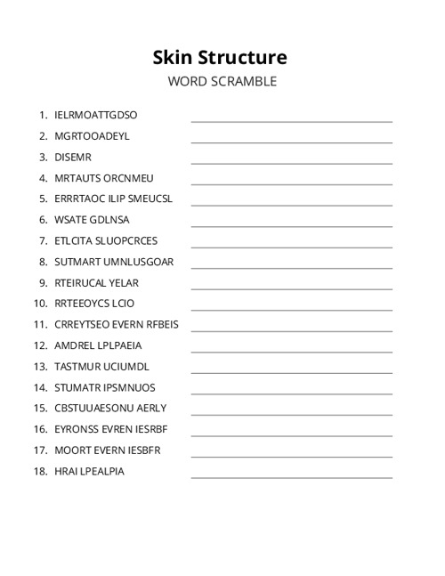 Skin Structure Word Scramble Puzzle