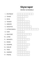 Skyscraper word scramble puzzle