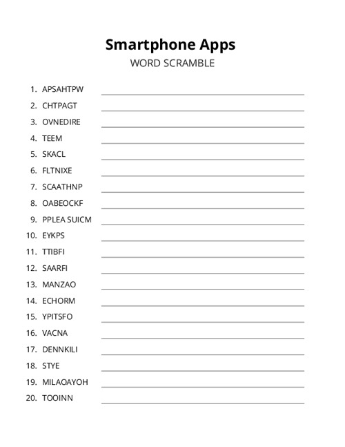 Smartphone Apps Word Scramble Puzzle