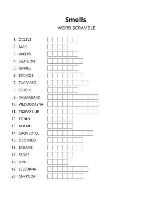 Smells Word Scramble Puzzle