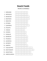 Snack Foods word scramble puzzle