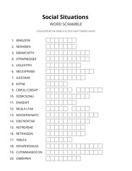 Social Situations word scramble puzzle