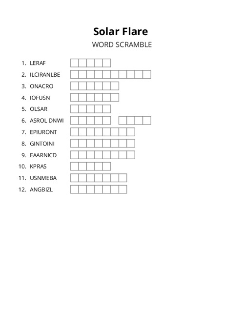 Solar Flare Word Scramble Puzzle